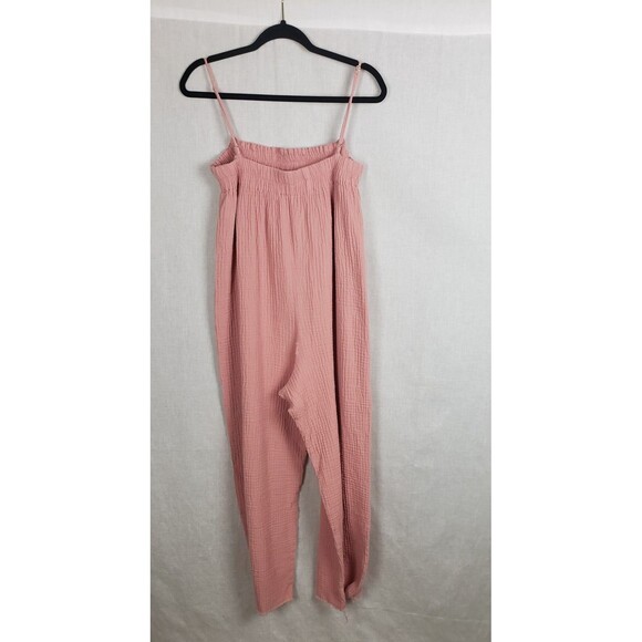 Zara Jumpsuit Womens Medium Pink Gauze Cotton Adjustable Strap Wide Leg Casual - Picture 2 of 11